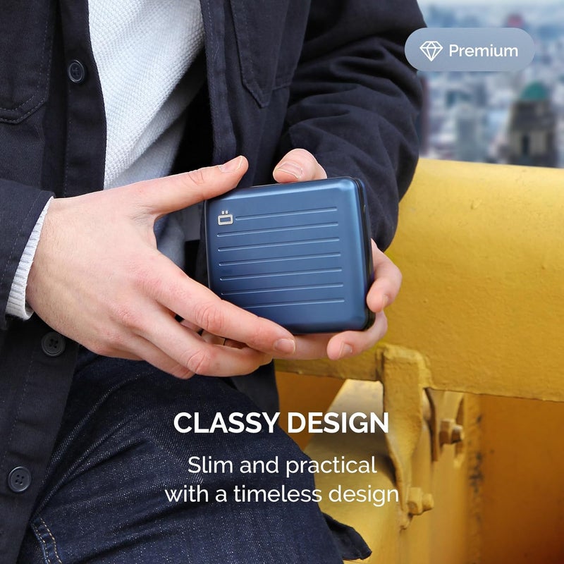 ÖGON -DESIGNS- محفظة ألومنيوم من ÖGON -DESIGNS-، سعة كبيرة مع قفل معدني، حماية RFID ضد الاحتيال وإلغاء المغنطة، علبة ذكية طراز OSLO كبير - Image 3